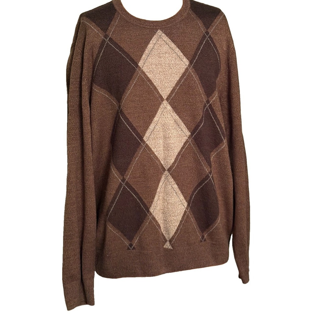 Dockers Pullover Brown Sweater Argyle Pattern Men's Large Soft Acrylic‎